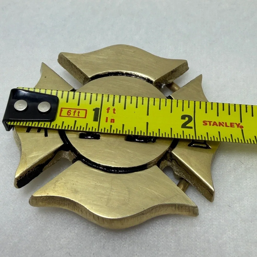 Vintage Solid Brass Firefighter Maltese Cross Belt Buckle Taiwan ROC 883